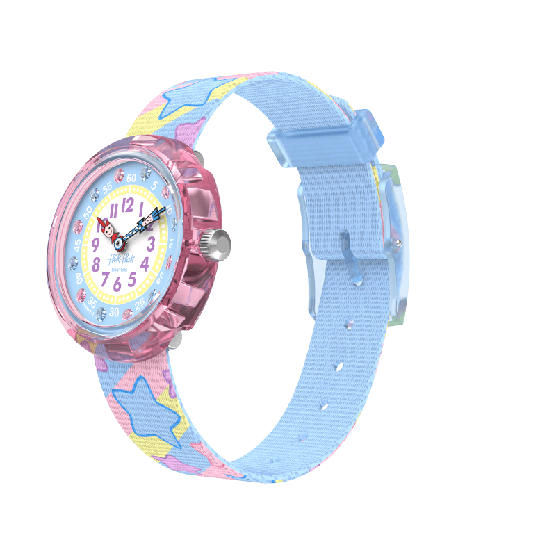 Orologio Bambina Swatch Flik Flak Star Party Quarzo Solo Tempo Stelle  ZFBNP215