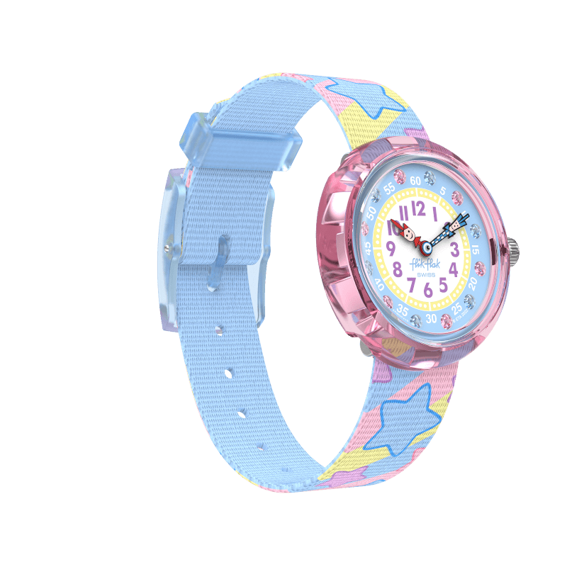 Orologio Bambina Swatch Flik Flak Star Party Quarzo Solo Tempo Stelle  ZFBNP215