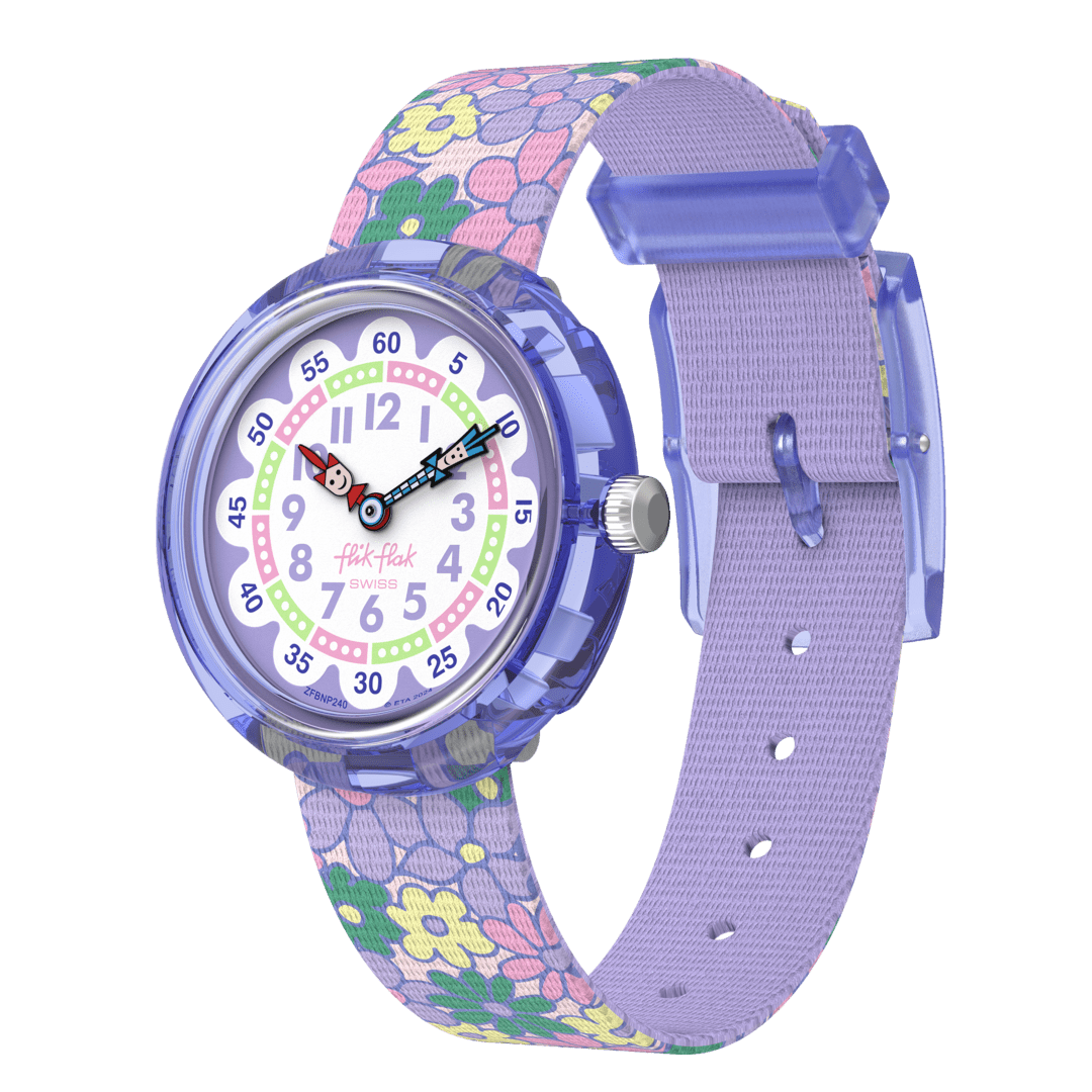 Montre Enfant FLIK FLAK Flower Fields - ZFBNP240 | Coloris Pourpre, Design Floral Joyeux | Pour Filles Et Garçons