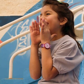 Pacific Time Orologio Bambini Con 2 Cinturini Tessuto Viola E Azzurro - Cassa Metallica Movimento Quarzo - Impara L'Ora Giocando