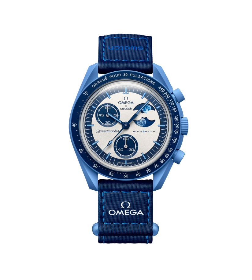 腕時計　Moonswatch Speedmaster クロノグラフ ブルー MISSION TO THE SUPER BLUE MOONPHASE - SO33N700 | Swatch® United States