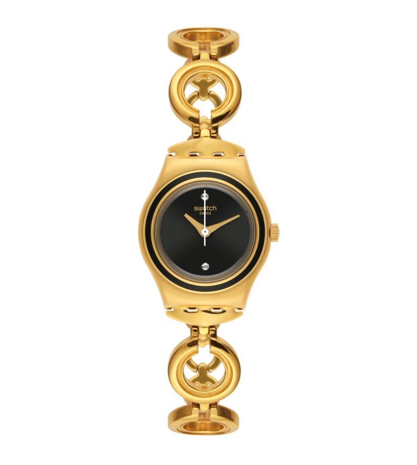 black and gold swatch watch