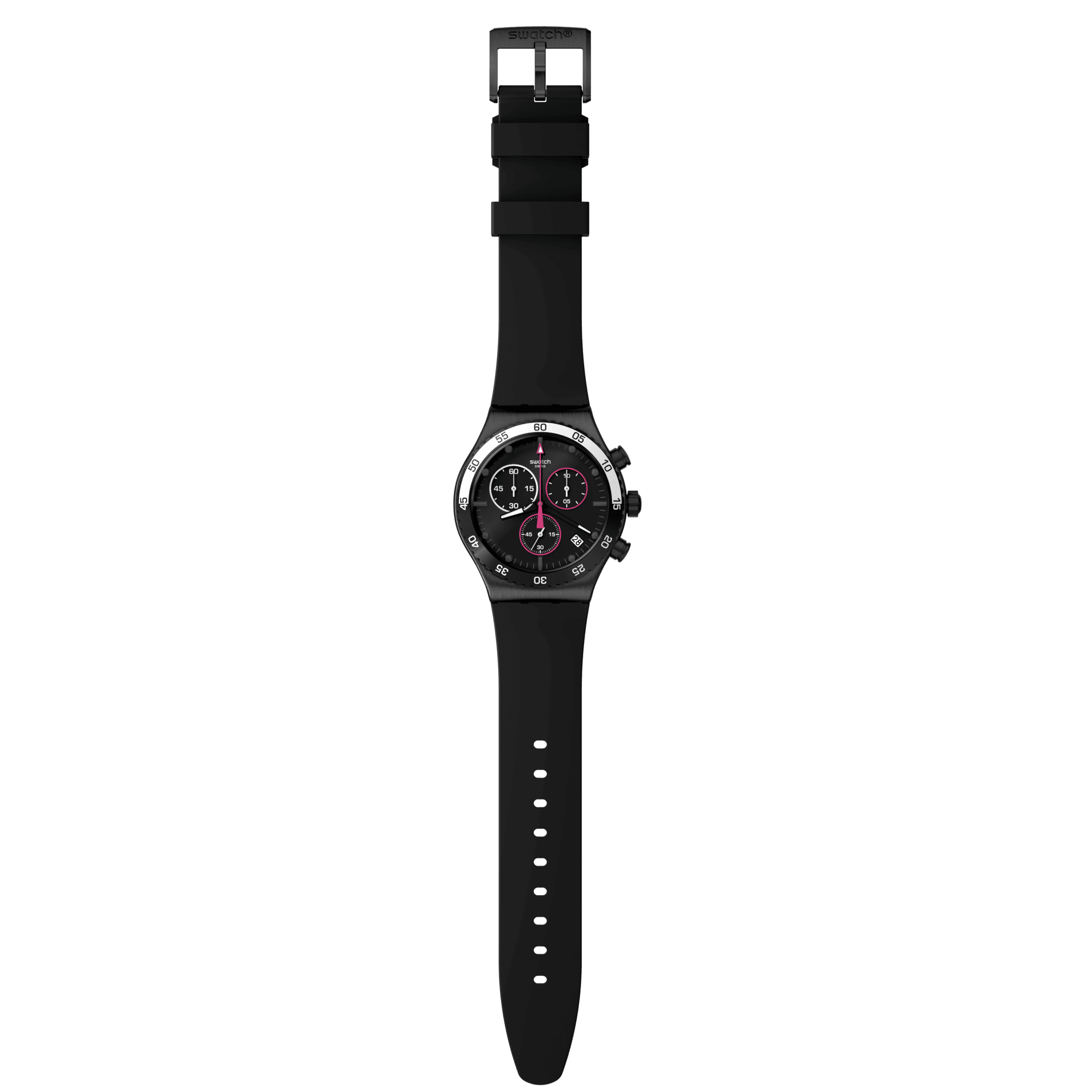 Swatch Magenta At Night Black Chronograph Dial / Black Rubber Strap YVB413  - First Class Watches™ USA